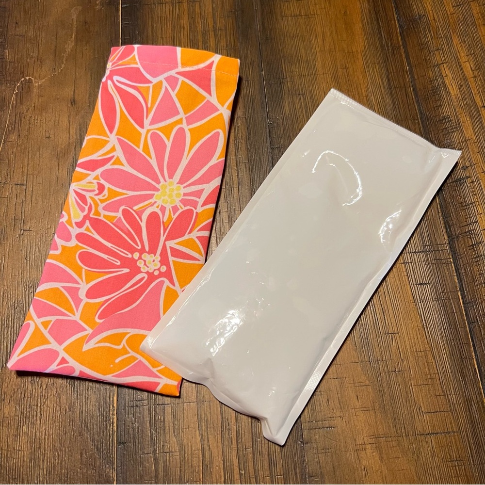 Hot or Cold Gel Pack w/washable Pink and Orange Stained Glass Floral Print Cover